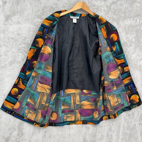 Vintage 90s Oversized Colorful Geometric Lightweight Blazer Jacket - Picture 6 of 12